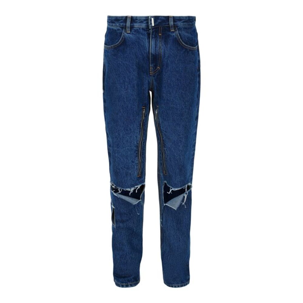 Givenchy Distressed Straight Fit Jeans Blue Mens